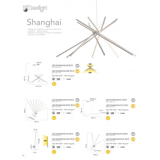 FANEUROPE LED-SHANGHAI-PL9 BCO | Shanghai-FE Faneurope stenové, stropné svietidlo Luce Ambiente Design 1x LED 4480lm 4000K biela, opál