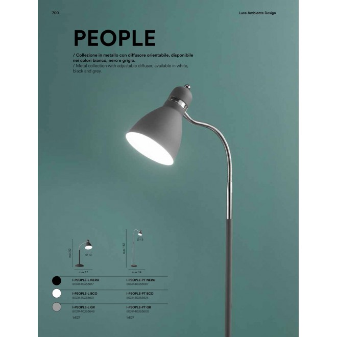 FANEUROPE I-PEOPLE-PT BCO | People Faneurope stojaté svietidlo Luce Ambiente Design 142cm prepínač na vedení flexibilné 1x E27 chróm, biela